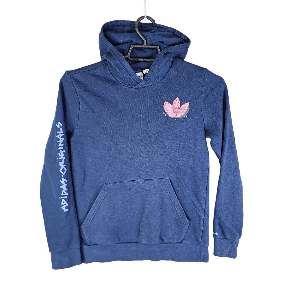 Boys Adidas Originals Hoodie Sweatshirt Blue Pink Long Sleeve Youth Size L